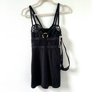 iCollection black lace lingerie teddy with thong size small NWT